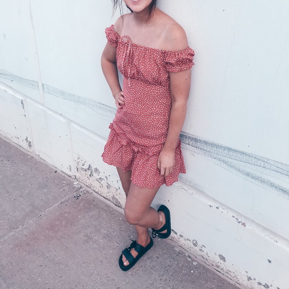 Polka Dot Off The Shoulder Dress